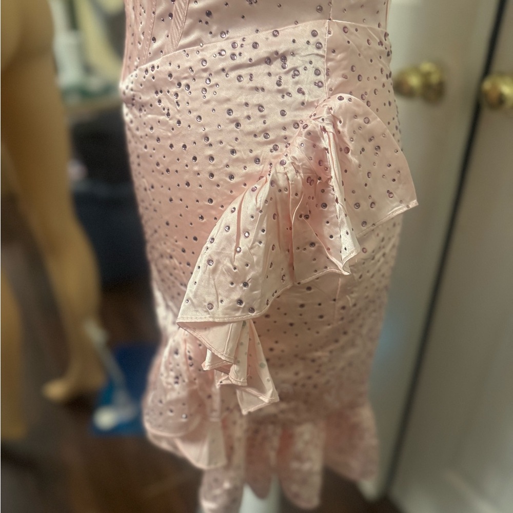 Pink Strapless Dress with Ruffle Detail - Picture 7 of 8